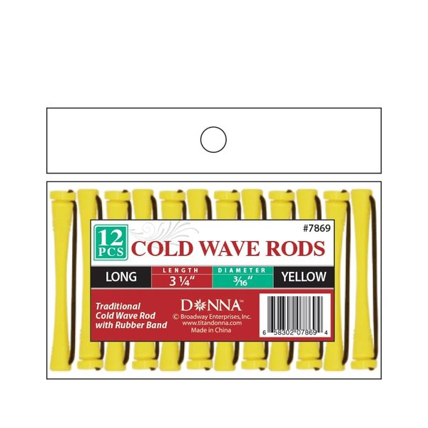 DONNA Cold Wave Rods 3.25"(L), 3/16"(D) LONG 12PCS Rollers Foam Hair Rollers Hair Curlers Hair Clips for Hairdressing Styling Heatless Hair Curler YELLOW