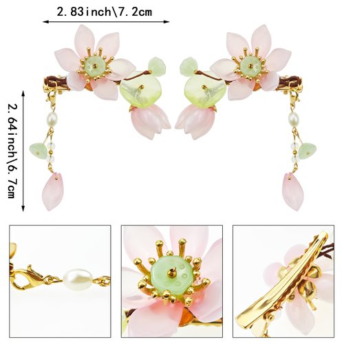 1 Pair of Pink Handmade Lotus Hair Clips, Vintage Pink Flower Hair Clips, Tassel Hair Clip, Hanfu Decorative Hair Clips, and Chinese Hair Accessories, for Women Bride Bridesmaids