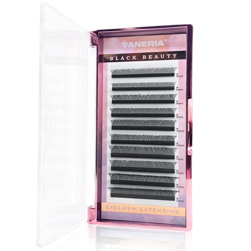 VANERIA Eyelash Extensions Individual Lashes, 0.07-0.15mm, C Curl, 8-13mm Length, Individual Eyelash Extensions for DIY or Professional Salon Use(0.07-C, 8-12mm, YY Style, Volume Type)