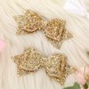 Sparkling Gold Hair Bow, 2 PCS Gold Bows for Girls Hair 5 Inch Glitter Bow Hairpin Big Bows for Girls, Sparkling Sequin Gold Hair Bows with Alligator Clips for Women and Girls Gold Hair Accessories