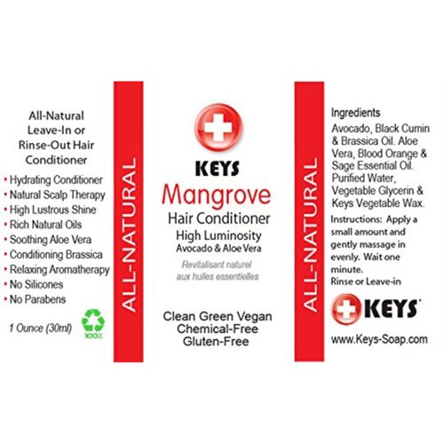 Keys Mangrove Vegan, All Natural, Gluten Free, Chemical-Free Hydrating Cream Hair Conditioner and Leave-in Styler with Brassica Oil for All Hair Types, No Silicone, No Dimethicones, 7.9 ounces
