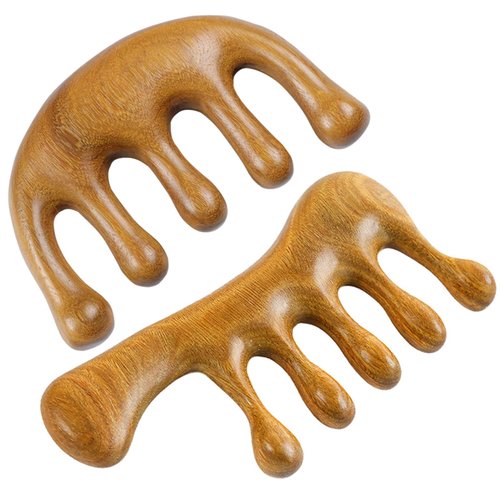 Wooden Massage Comb Scalp Massager Detangler Comb - 2 Pack Sandalwood Loc Comb Wide Tooth Comb Detangles Wet or Dry Hair - Manual Wood Massage Tools for Head Neck Back Hand - Hair Care Gift for Women
