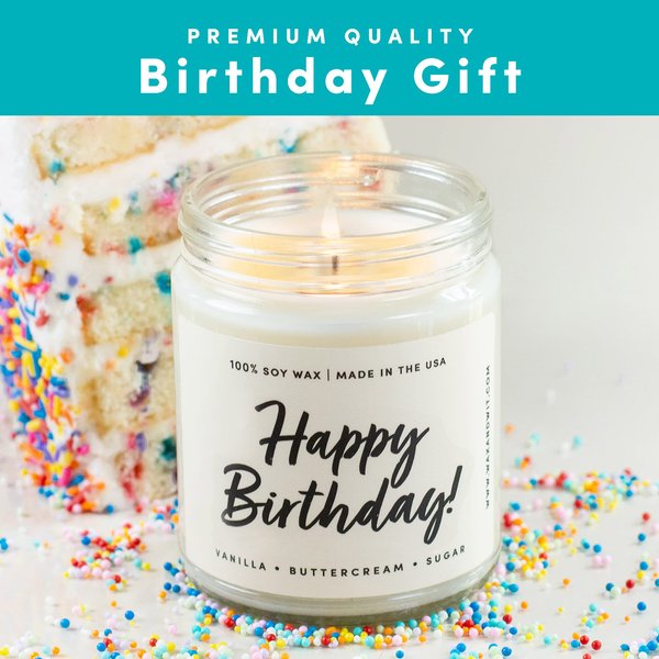 WAX & WIT Buttercream Vanilla Birthday Candle - Unique Happy Birthday Gifts for Women, Happy Birthday Gifts for Her, Eco-Friendly, 9oz