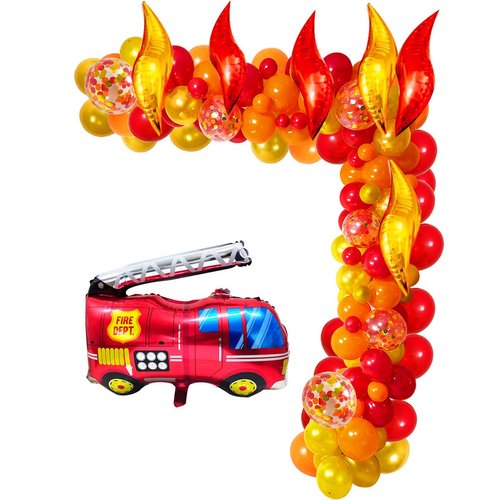 Fire Balloon Garland Arch Kit, firetruck birthday decorations, Fire truck birthday decorations,Firefighter Truck Balloon Supplies for Firefighter Birthday Boy’s Birthday Fire Engine Rescue Party