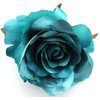 4 1/2 inch Shiny Teal Blue Poly Silk Rose Flower Brooch Pin with Locking Bale