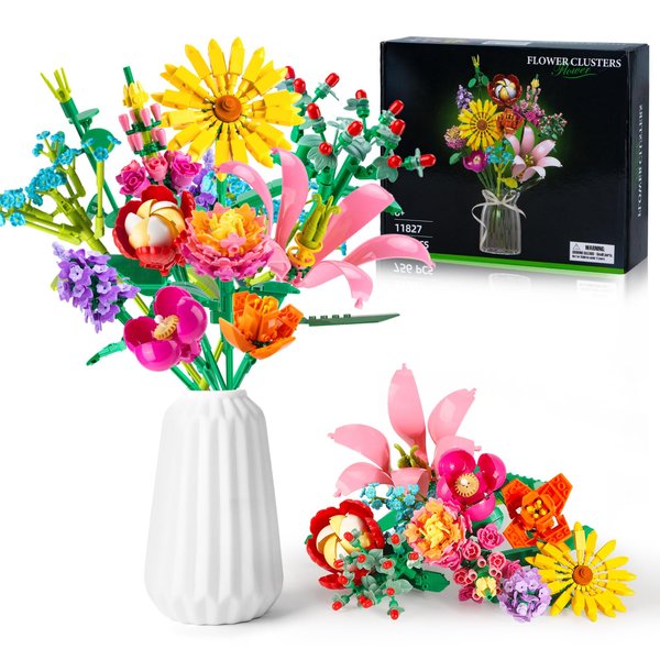 Linkowin 756 PCS Flower Bouquet Building Sets - 11 Kinds of Building Block Flowers, Botanical Collection Crafts Set for Home Office Decoration, Valentines Day for Adults Girl, No Vase