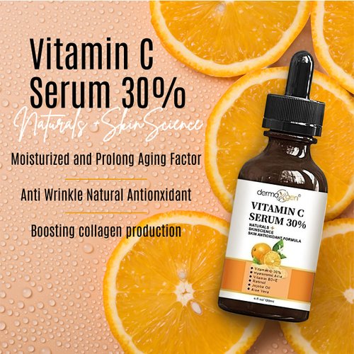 DERMAXGEN 30% Vitamin C Serum for Face, Hyaluronic Acid + Vitamin (B3 + E) + Jojoba + Aloe Vera- Natural & Organic Anti Wrinkle & Skin Rejuvenator Moisturizer Vitamin C for All Skin - Anti Aging Serum (4 FL OZ)