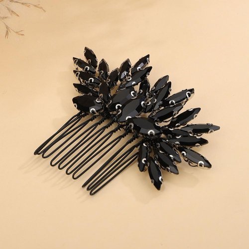 Teyglen Bridal Wedding Hair Comb Black Crystal Bride Hair Side Comb Handmade Red Blue Black Rhinestone Crystal Hair Pieces Hair Accessories for Bride Vintage Black Headpieces for Women Bride Girls