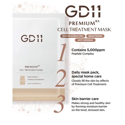 GD11 Premium RX Treatment Mask | Anti-Aging Facial Sheet Mask with Stem Cell Extract | Soothing & Moisturizing Mask Strengthen Barrier & Skin Elasticity Care | Hypoallergenic Tencel Sheet, 6 Sheets