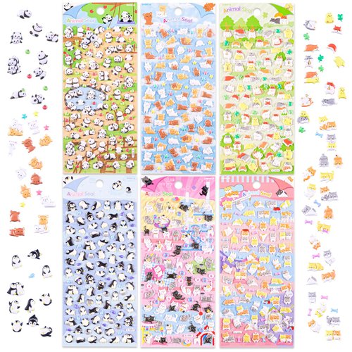 Cute Mini Puffy Stickers for Kids Girls, Cute Kawaii Japanese Soft Stickers, Small 3D Tiny Micro Bulk Sticker Set for Stationary Phone Case Gifts Party (Colorful Animal Stickers)