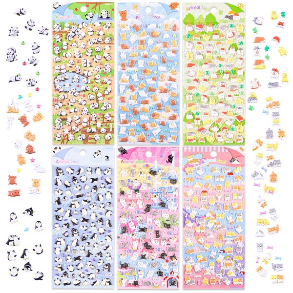 Cute Mini Puffy Stickers for Kids Girls, Cute Kawaii Japanese Soft Stickers, Small 3D Tiny Micro Bulk Sticker Set for Stationary Phone Case Gifts Party (Colorful Animal Stickers)