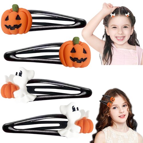 4PCS Halloween Hair Clips, Beleki Pumpkin Ghost Hair Clips 2.4 inch Metal Snap Hair Clips Non Sli...