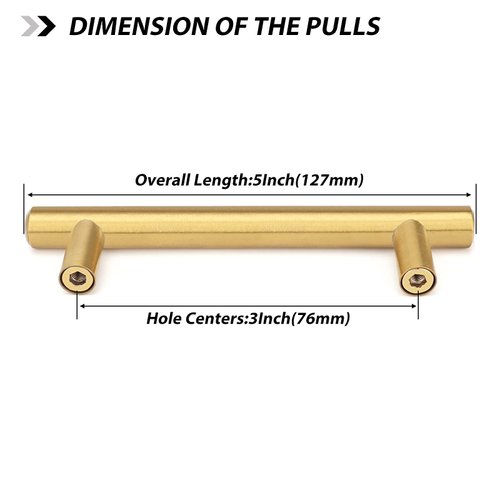 goldenwarm 10 Pack Gold Cabinet Handles Brushed Brass Drawer Pulls Gold Cabinet Pulls 3 inch - LS201GD76 Kitchen Cabinet Door Handles and Knobs Bathroom Bedroom Furniture Handles Stainless Steel