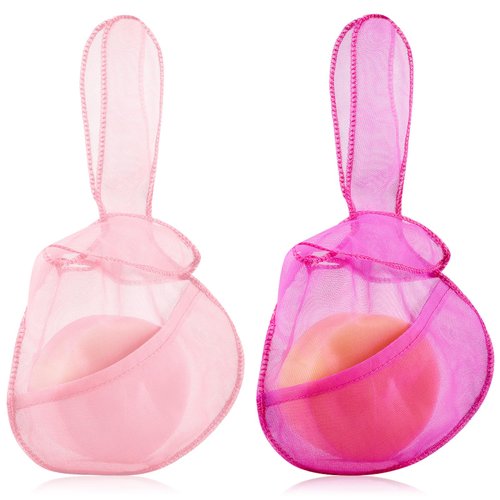 Nuanchu 2 Pcs Bar Soap Saver Bag Beauty Shampoo Conditioner Bar Pouch Rabbit Shape Travel Soap Holder Loofah Bubble Foam Net Savers Recycled Mesh Soap Bag (Light Pink, Rose Pink,14x7.8'')