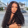 Generic Synthetic Artificial Black Wig Transparent Lace Frontal Deep Wave Wigs for Women Girls Lace Front Wigs Synthetic Artificial Wig Pre-Plucked Long Middle Part Curly Wig 30 Inch