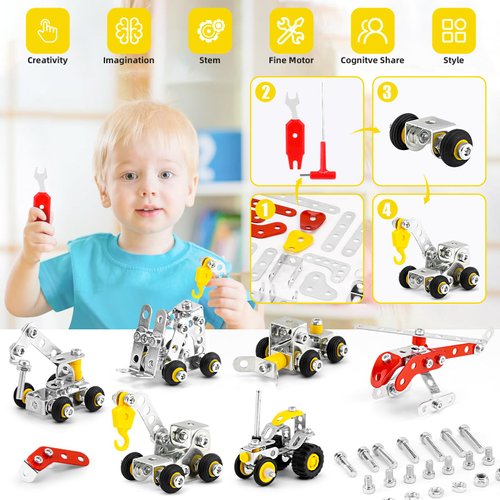 BESTYMXY Stem Building Toys, Metal Construction Vehicles & Helicopter Model kit 6 Models, 272 PCS Erector Sets for Boys Age 8-12, Learning Toy Metal Models
