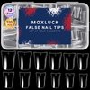 Moxluck Short Duck Nail Tips Full Cover,Clear Curved False Nail Tips 120Pcs Duck Acrylic Nails, Wide Short French Fake Nails For Extensions Home DIY Nail Tips Art 12 Sizes