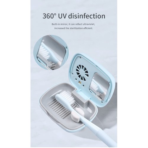 Impressive Smile Rechargeable Mini UV Toothbrush Sterilizer Cover with Fan and USB cord for Travel or Home, Long Battery Life and Improved Case Ventilation (Blue)