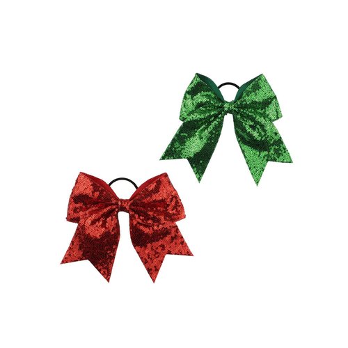 Christmas Cheer Bows Girls Glitter Sequin Bowknot Christmas Ponytail Holder Jumbo Bow BBG84 (A2-Green Red)