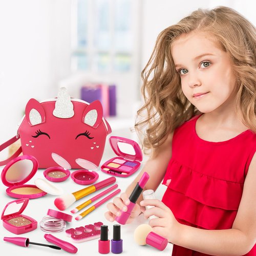 Toddler Pretend Makeup Kit for Girls, Play Makeup Set for Kids 3-5 4-6, Fake Make up Toy with Unicorn Purse, Toddler Girl Toys for 3 4 5 6 7 Year Old