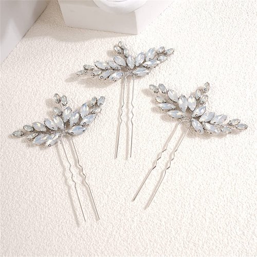 Kercisbeauty 3pcs Opal Crystal Hair Piece Set Rhinestones Hair Pins for Wedding Brides Bridesmaid Women Girls Speical Occasion Jewelry for Updo Hair (Opal)