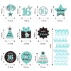 Happy 16th Birthday Party Hanging Swirls Streams Ceiling Decorations, Celebration Sweet 16 Foil Hanging Swirls with Cutouts for 16 Years Teal Silver Black Blue Birthday Party Decorations Supplies