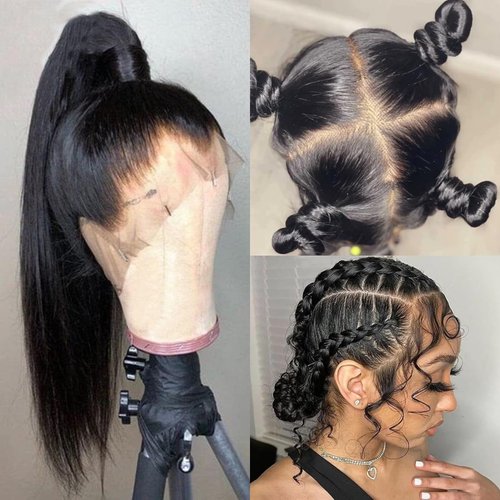 MOMOSHERO Straight Real Full Lace Human Hair Wigs HD Transparent Lace 180 Density, 12A Part Anywhere Glueless Full Lace Wig Pre Plucked 100% Virgin Hair Breathable Full Scalp Wig For Black Women 8 IN
