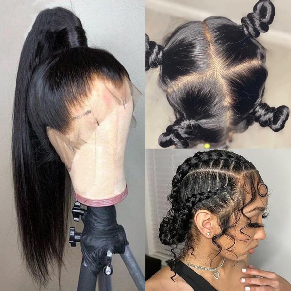 MOMOSHERO Straight Real Full Lace Human Hair Wigs HD Transparent Lace 180 Density, 12A Part Anywhere Glueless Full Lace Wig Pre Plucked 100% Virgin Hair Breathable Full Scalp Wig For Black Women 8 IN