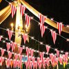 Aurelema Carnival Circus Party Decorations 32.8ft Light up Red and White Pennant Banner Flags Striped Carnival Bunting Banner with 8 Modes Battery Operated String Light Triangle Bunting Flags