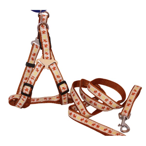 T-Pet Step-in Adjustable Dog Print Nylon Harness and Leash Set Small 15"-19" Chest Girth