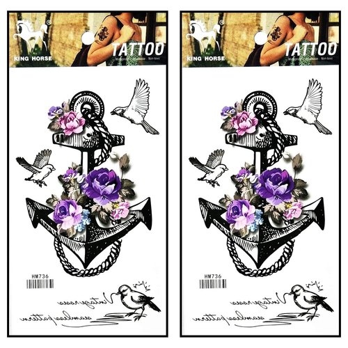 Tattoos 2 Sheets Beautiful Purple Rose flowers Dove anchor Temporary Tattoos Stickers Fake Body Arm Chest Shoulder Tattoos for Teens Men Women