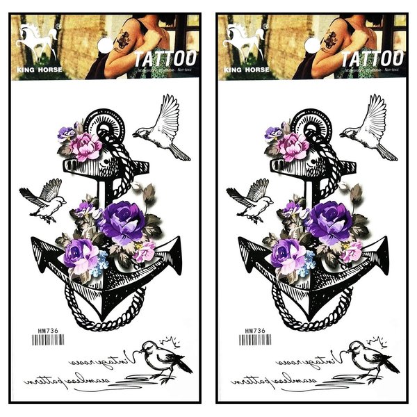 Tattoos 2 Sheets Beautiful Purple Rose flowers Dove anchor Temporary Tattoos Stickers Fake Body Arm Chest Shoulder Tattoos for Teens Men Women