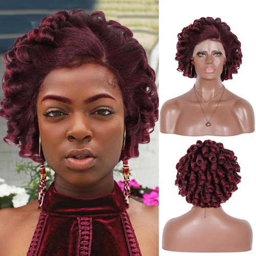 Youthfee 12" Short Lace Front Wigs for Women Afro Curly Wigs Curly Hair Wigs Side Part Black Lace Wigs