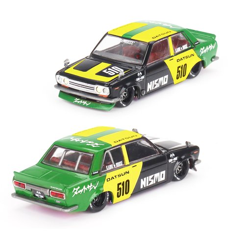1:64 Scale Diecast Model Car Compatible with Nissan Datsun Street 510 Racing V2 Black Yellow Limited Edition by Kaido House KHMG131