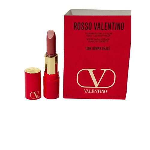 Valentino Rosso (MINI TRAVEL SIZE SMALL) 100R ROMAN GRACE Striking Satin Lip Color Lasting (Looks pinkish/nude) 0.03 oz / 1g