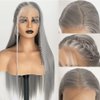 QMSSR 13X6 Lace Front Wig Long Straight Grey Synthetic Lace Front Wigs for Black Women Pre Placked Natural Hairline Heat Resistant Fiber Hair Lace Wig 24inch