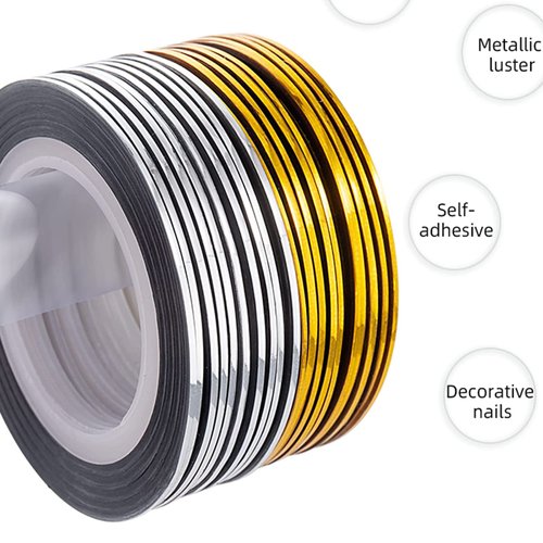 20 Pcs Glitter Gold Silver Nail Art Striping Tape Line Shiny Matte Nail Art Decoration Strips Self Adhesive Decals Strips DIY Nail 3D Tips Manicure Tools Rolls (1mm)