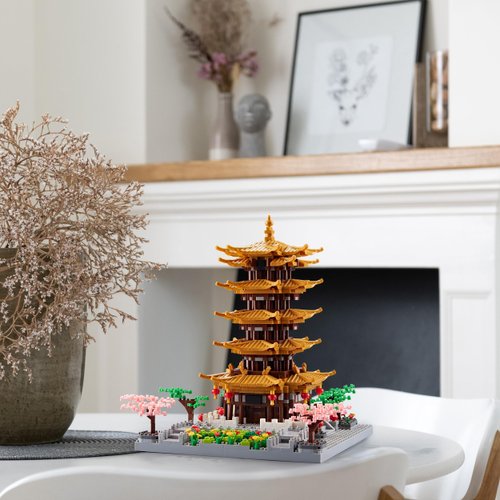 wriyvngs Chinese Architecture Ancient Famous Collectible Micro Building Blocks Set for Adults, 2200PCS Creative Model - Yellow Crane Tower with Cherry Blossom Tree Cherry Plants Toys and Presents