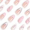 SINHOT Y2K Press on Nails Medium Almond Fake Nails with Glue Pink False Nails Stiletto Nails 3D Design Bowknot Ballerina Acrylic Nails 24pcs