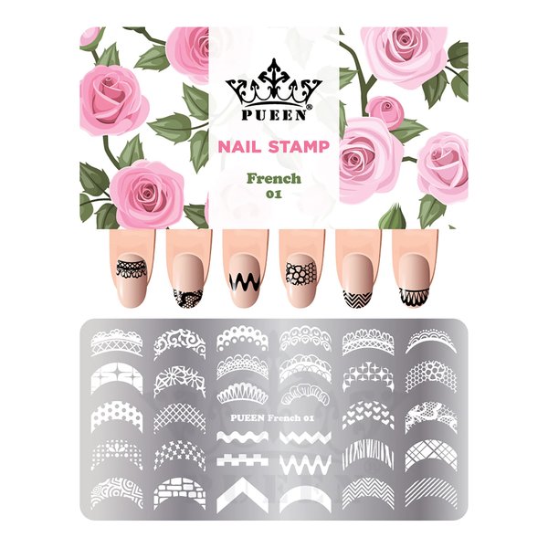 PUEEN Nail Art Stamping Plate -French 01-125x65mm Unique Nailart Polish Stamping Manicure Image Plates Accessories DIY Nails - BH000916