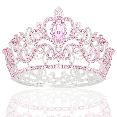 CIEHER Pink Small Crown for Girls Cake Topper Mini Crown Girls Princess Tiara Birthday Crown Wedding Cake Flower Decorations