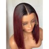 Kislemon Ombre Wine Red Bob Wigs Brazilian Human Hair Lace Front with Baby Hair 12inch Middle Part 2 Tones 1b/99J Wig 4×4 Straight Autumn Bob Middles Part for Black Women