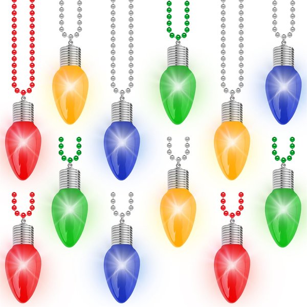 Christmas Party Favors, 12PCS Christmas Necklace Light Up, Colorful Christmas Accessories, 3 Modes Christmas Necklaces Bulk Bead Chain Lighted Christmas Necklace Girls Boys Xmas Ugly Sweater Party