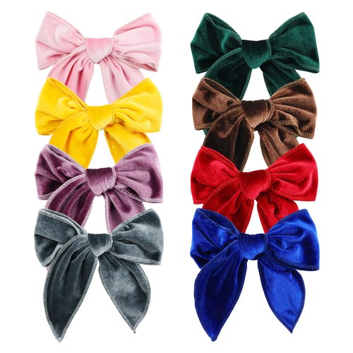 Cinaci 8 Pack Soft Velvet Big Bow Alligator Hair Clips Duckbill Barrettes Vintage Accessories for...