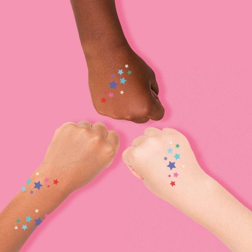 RAINBOW DELIGHT STARS set of 10 premium waterproof metallic foil temporary Flash Tattoos - Party Favors, temporary tattoo, rainbow tattoo, star tattoo, face jewels
