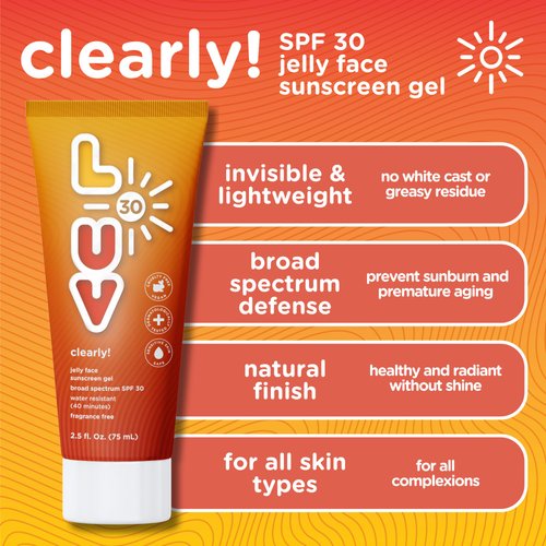 L-UV Clearly! SPF 30 Jelly Face Sunscreen Broad-Spectrum Protection Against UVA & UVB Rays, Perfect For Everyday Activities & Outdoor Adventures, Invisible & Lightweight, Sensitive Skin & Reef Safe