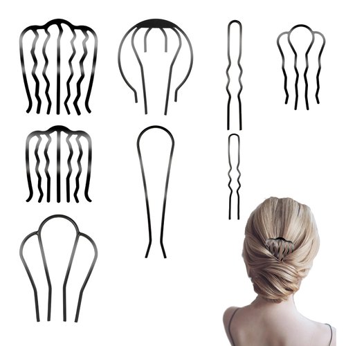 8pcs Metal Hair Comb Hair Side Combs U Hair Fork Clip for Updo Bun,French Twist Updo Hair Accessories Combs,Hair Comb Clips for Vintage Hairstyle Hair Accessories