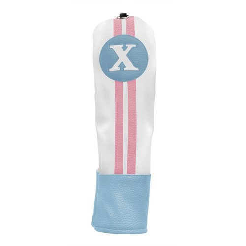 SAHARA Vintage Style Golf Club Headcovers for 460cc Drivers, Fairways, Hybrids | Multiple Colors, Form Fitting Design (#X Fairway Wood Headcover, Blue/White/Pink)