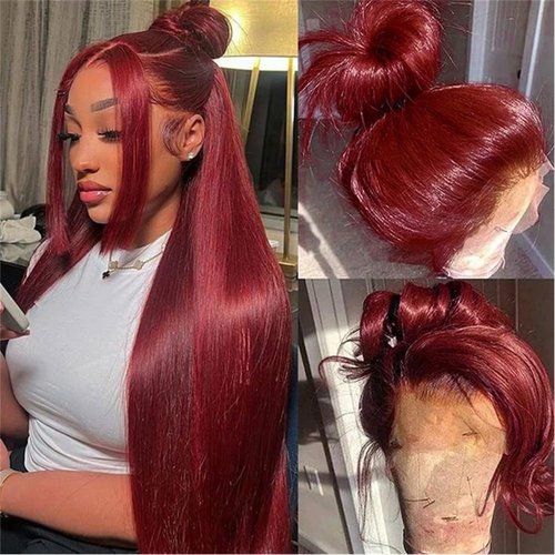 JHXAYW Burgundy Glueless Lace Front Wigs Pre Plucked, Synthetic Lace Front Wig Heat Resistant Wig for Black Women, Ready to Wear Wigs Pre Plucked hair