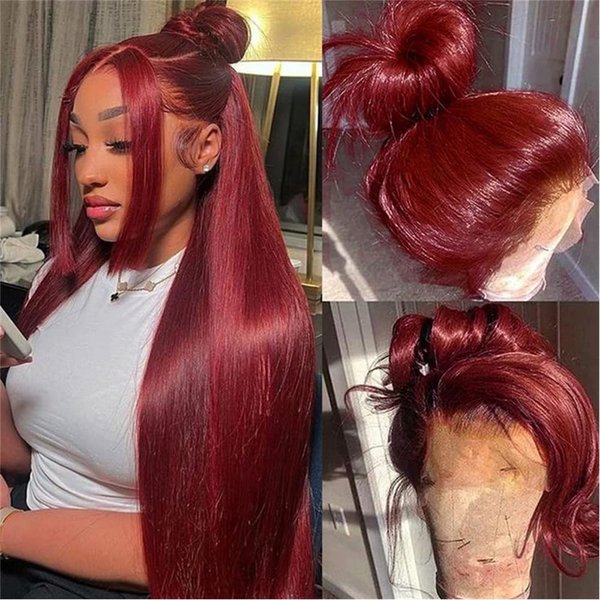 JHXAYW Burgundy Glueless Lace Front Wigs Pre Plucked, Synthetic Lace Front Wig Heat Resistant Wig for Black Women, Ready to Wear Wigs Pre Plucked hair